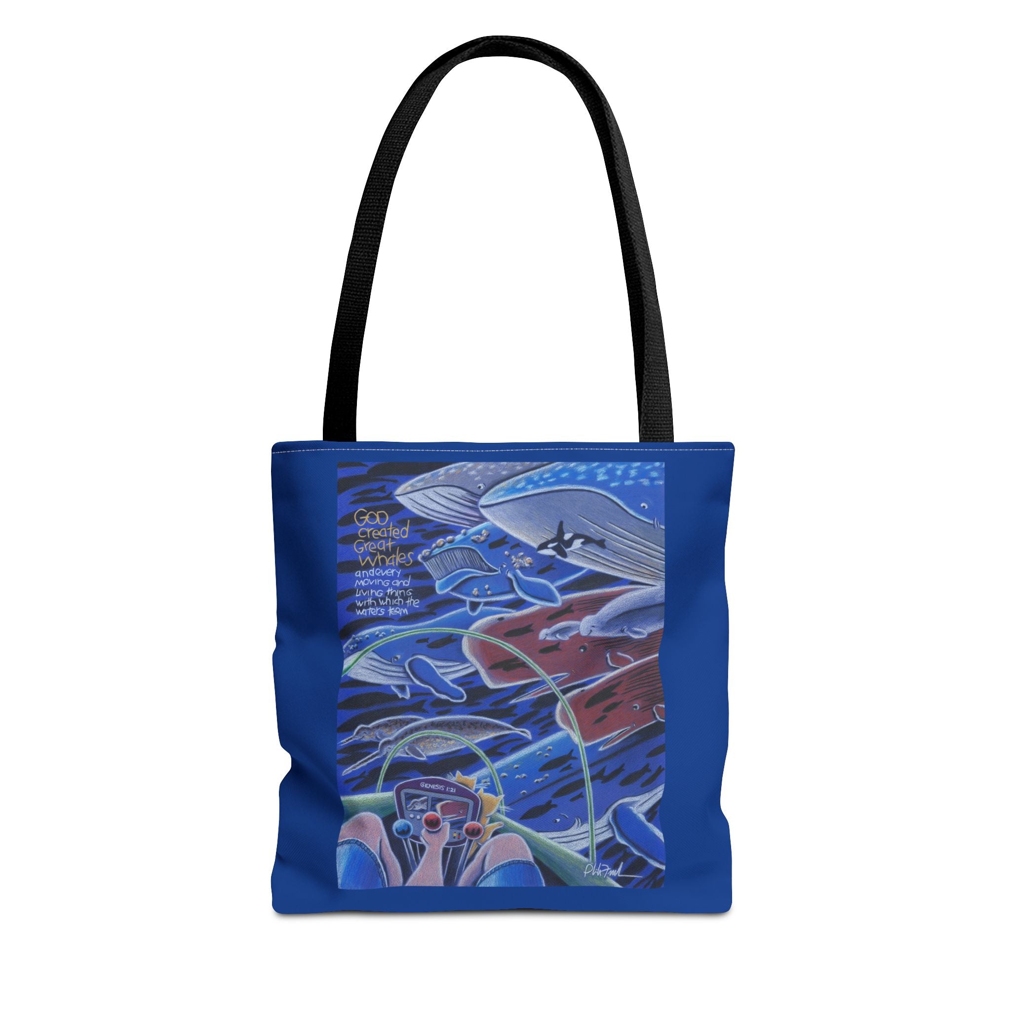 God Created Great Whales - Tote Bag-Art for Gods Children