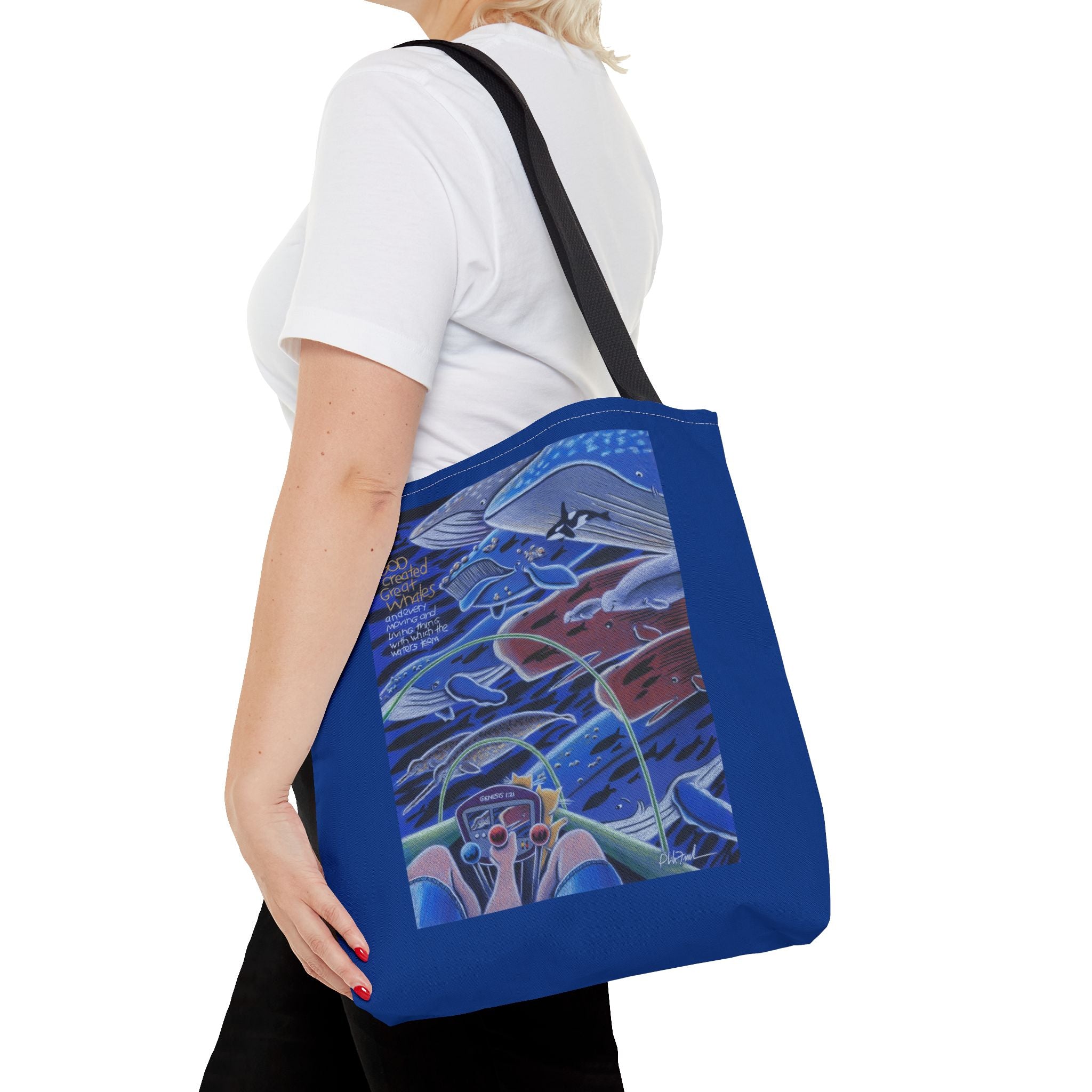 God Created Great Whales - Tote Bag-Art for Gods Children